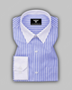 Elite Blue & White Striped Premium Cotton Shirt White Cuff Collar