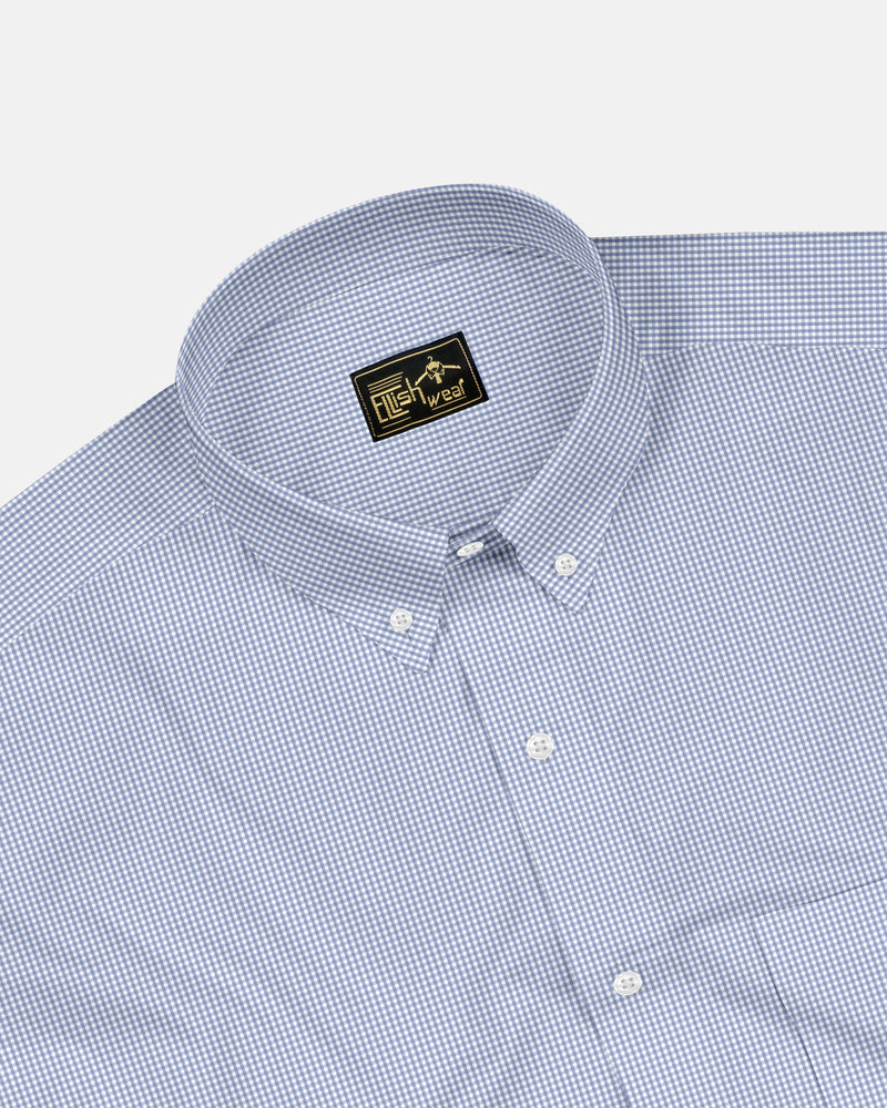 gray With White Micro Check Button Down Oxford Cotton Shirt