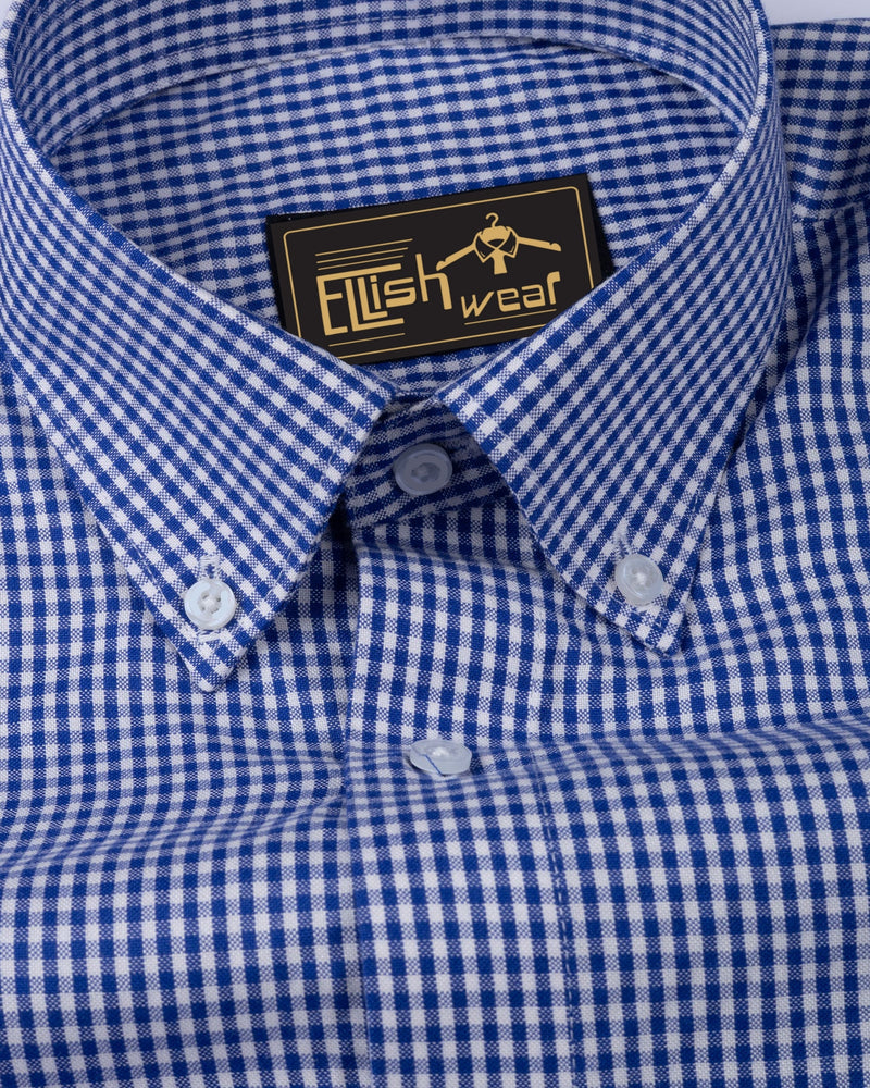 Blue Check Button Down Cotton Shirt