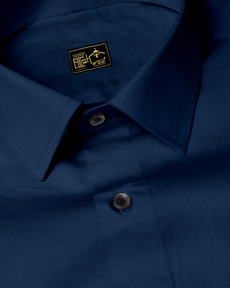Navy Blue Solid Linen Cotton Formal Shirt