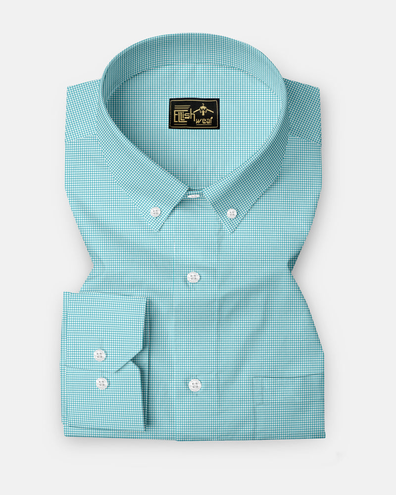 green With White Micro Check Button Down Oxford Cotton Shirt