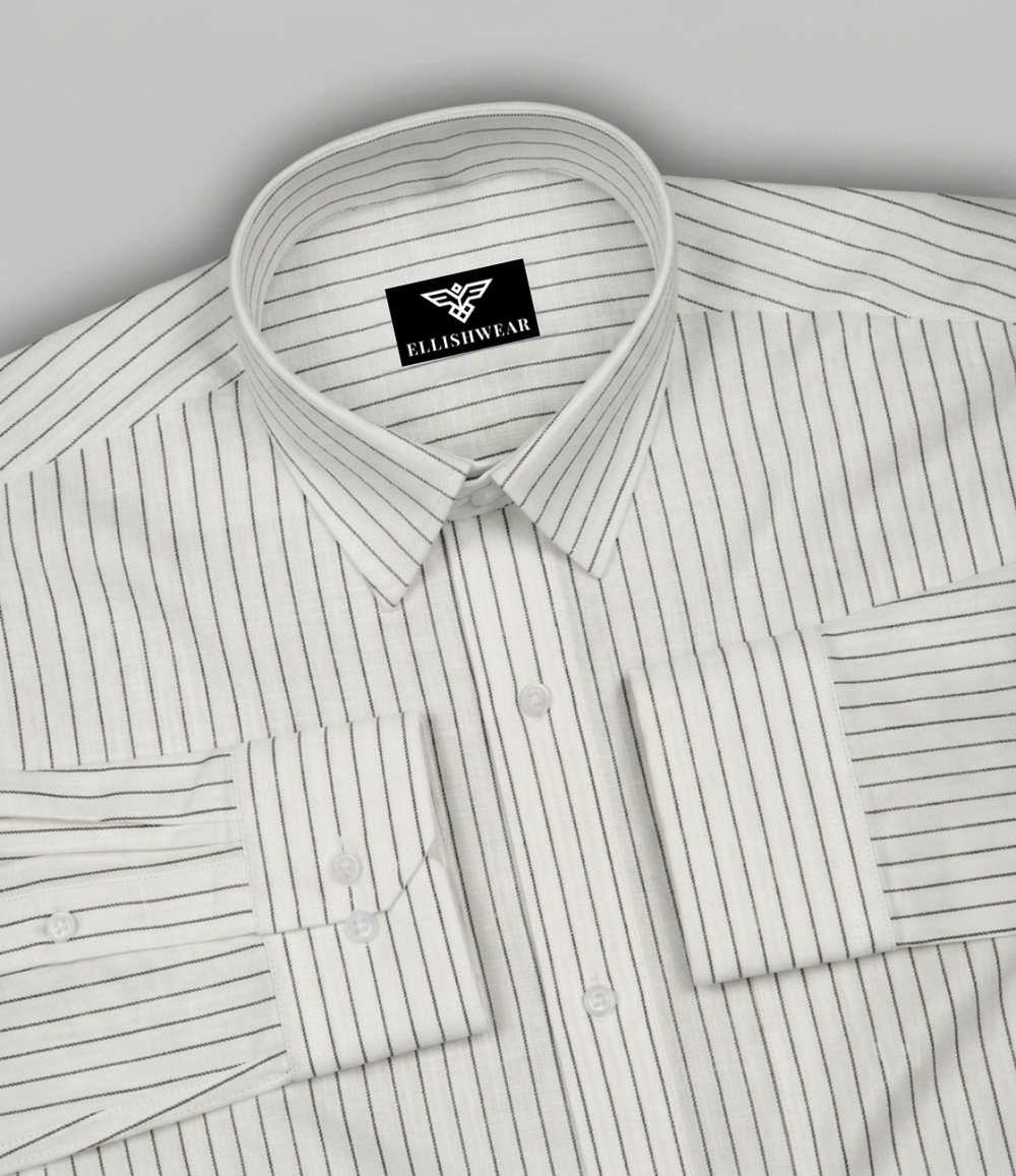 Aurevon White & Charcoal Pinstripe Premium Formal Shirt