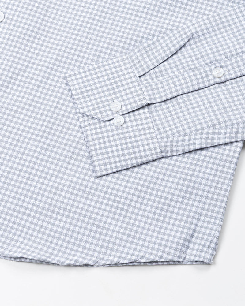 Silver Check Button Down Oxford Cotton Shirt