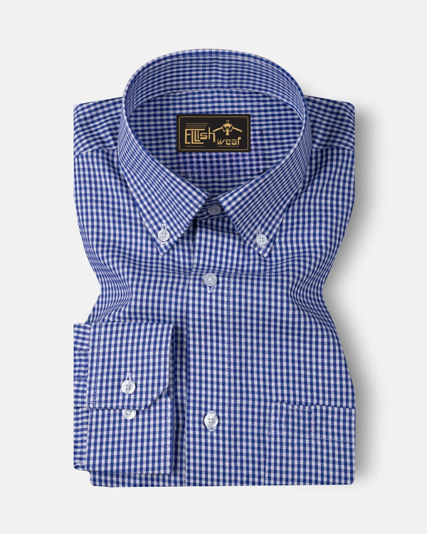 Blue Check Button Down Cotton Shirt