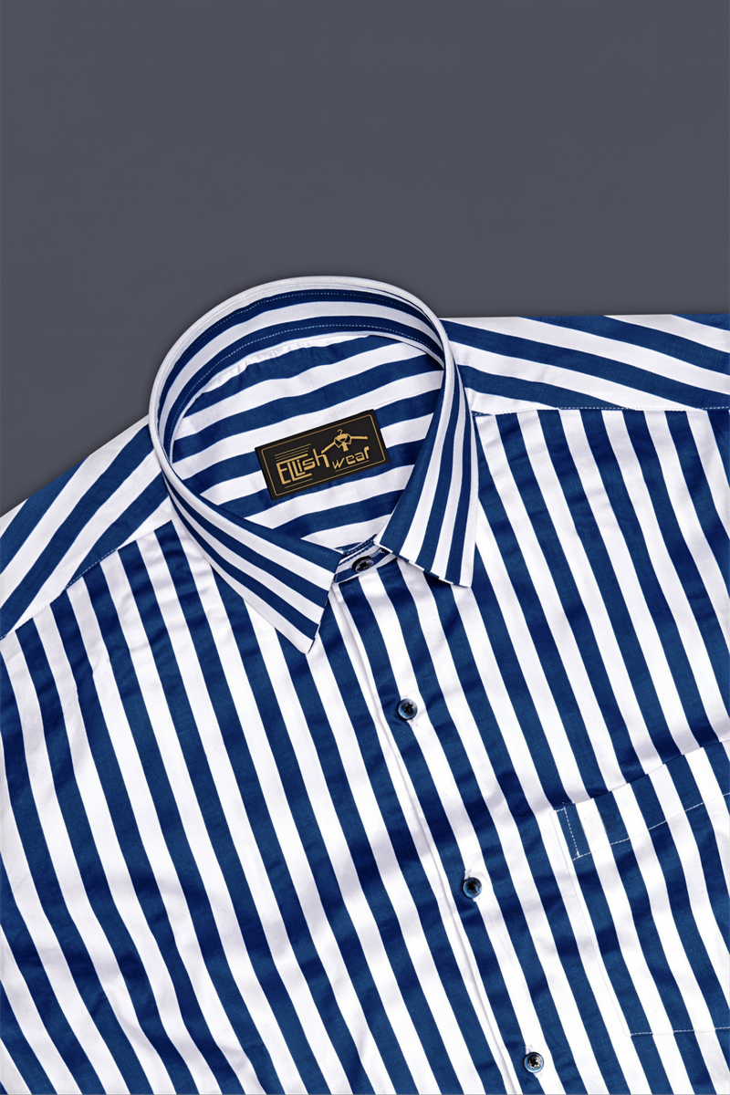 royel Blue and Bright White Striped Subtle Sheen Super Soft Premium Cotton Designer Shirt