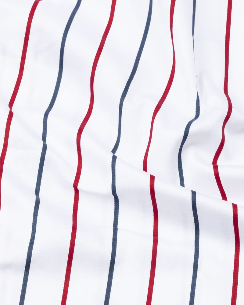 Triastra-Bright White And  Red With  Blue Striped Sheen Super Soft Premium Semi Formal Shirt