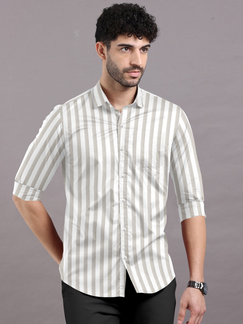 Classic Sandstone Beige with White Stripe Premium Shirt