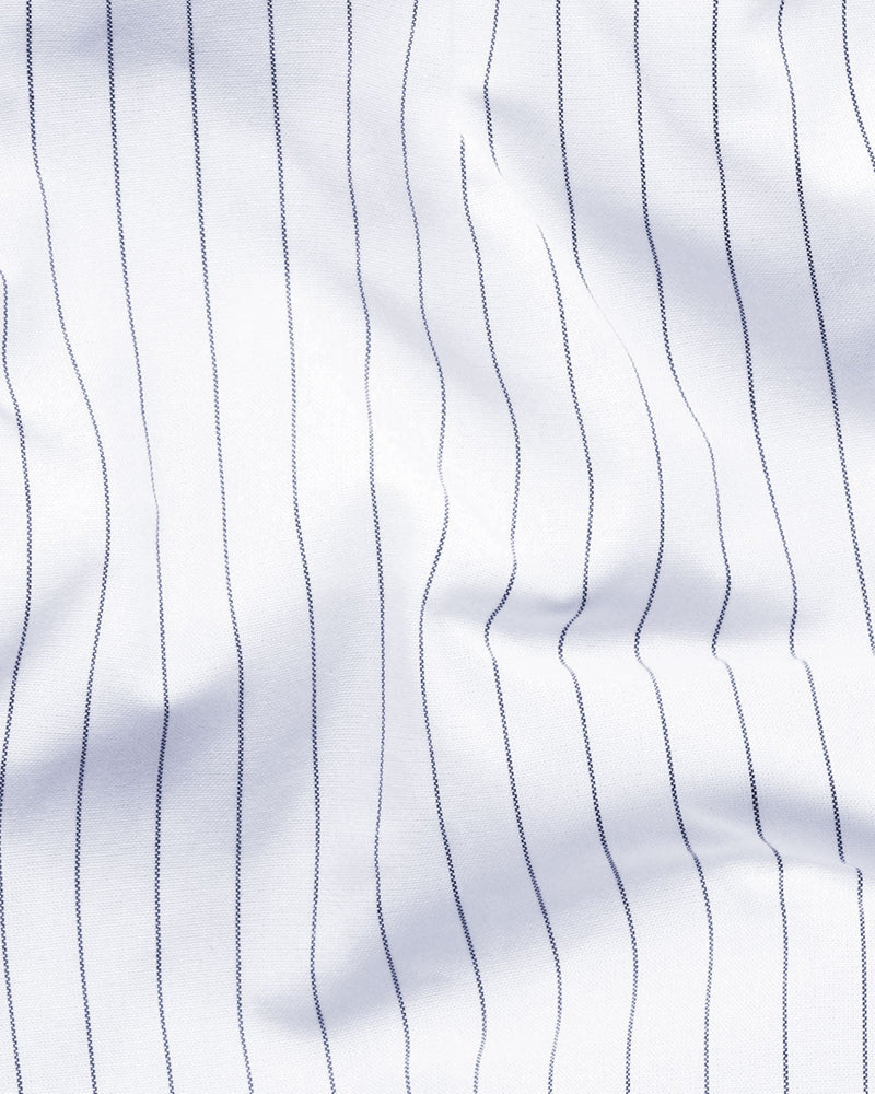 Classic Navy Blue Stripes on Crisp White Cotton Men's Formal Shirt