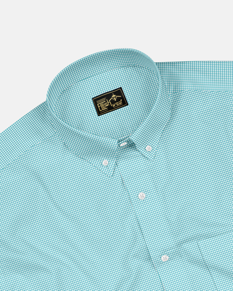 green With White Micro Check Button Down Oxford Cotton Shirt