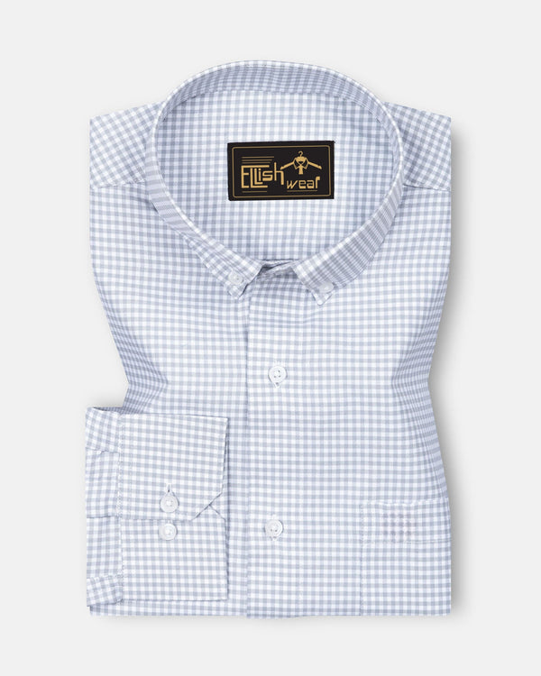 Silver Check Button Down Oxford Cotton Shirt