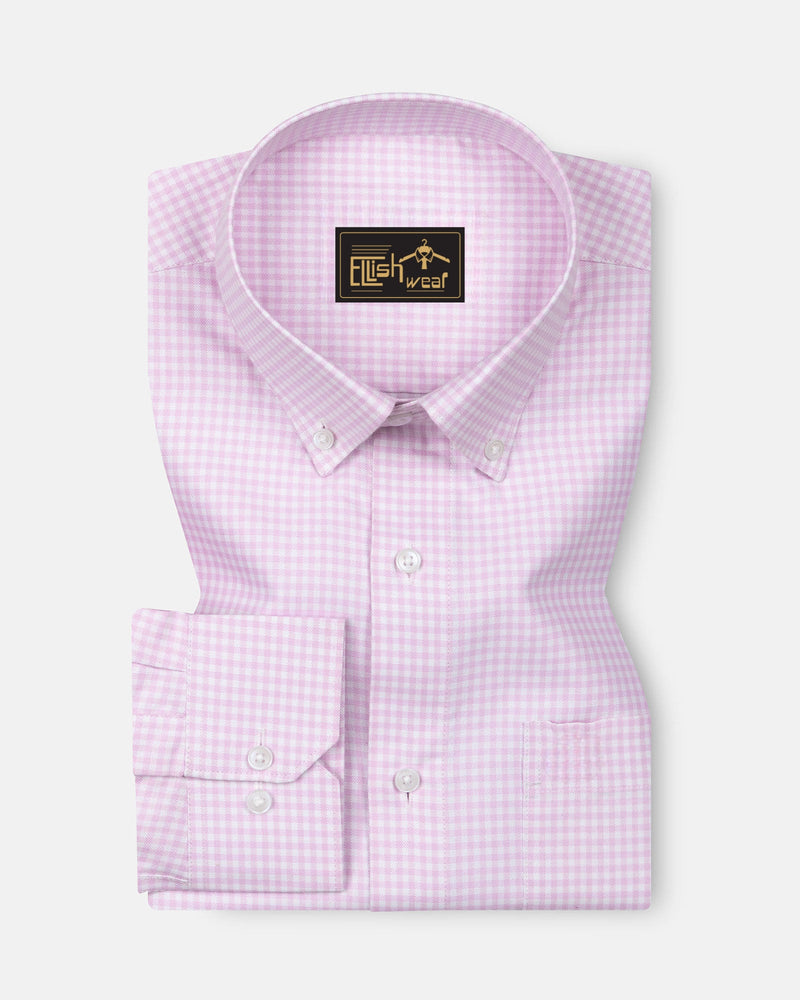 Lucifer Pink With White Check Oxford Cotton Shirt