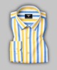 Arvello Sky Blue, White & Golden Yellow Stripe Premium Linen Formal Shirt
