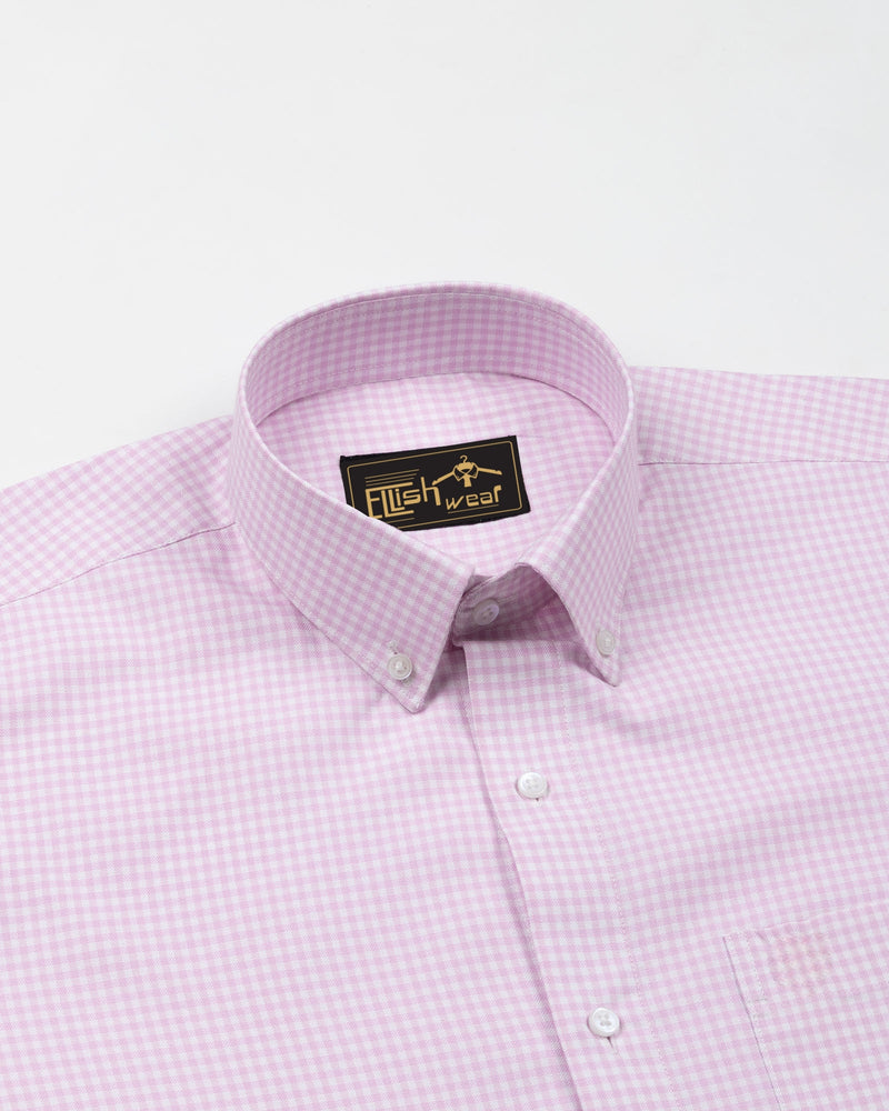 Lucifer Pink With White Check Oxford Cotton Shirt