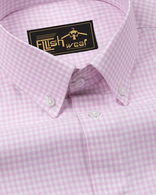 Lucifer Pink With White Check Oxford Cotton Shirt