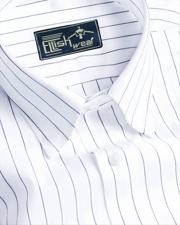 Classic Navy Blue Stripes on Crisp White Cotton Men's Formal Shirt