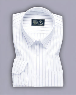 Classic Navy Blue Stripes on Crisp White Cotton Men's Formal Shirt