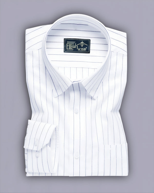 Classic Navy Blue Stripes on Crisp White Cotton Men's Formal Shirt