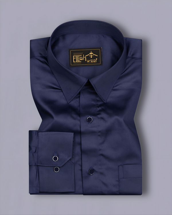 Blue Soft Touch Satin Premium Cotton Shirt