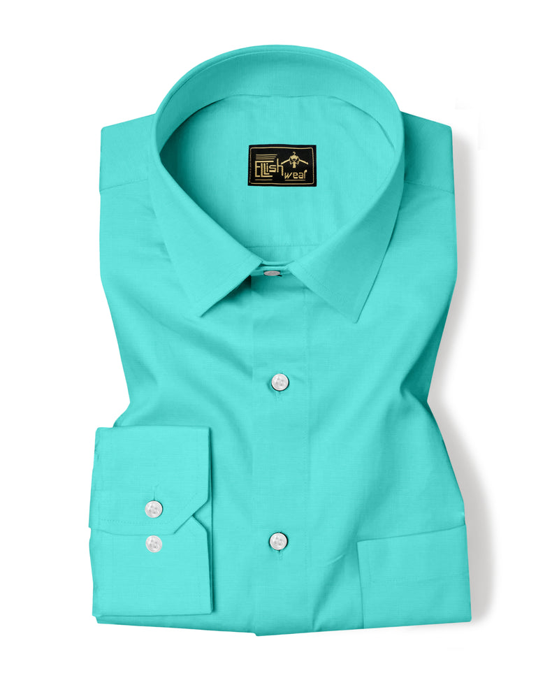 Turquoise Green Linen Cotton Formal Solid Shirt