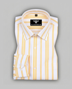 4:2 White & Mustard Striped Cotton Blend Formal Shirt for Men