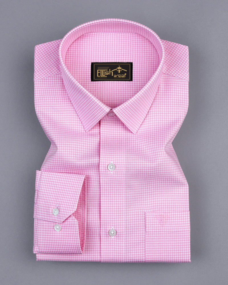 Lucifer Pink With White Check Oxford Cotton Shirt