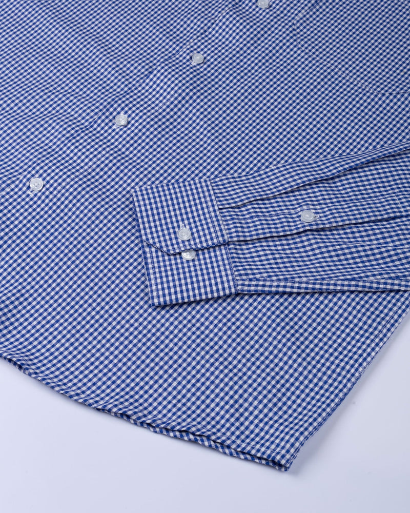 Blue Check Button Down Cotton Shirt